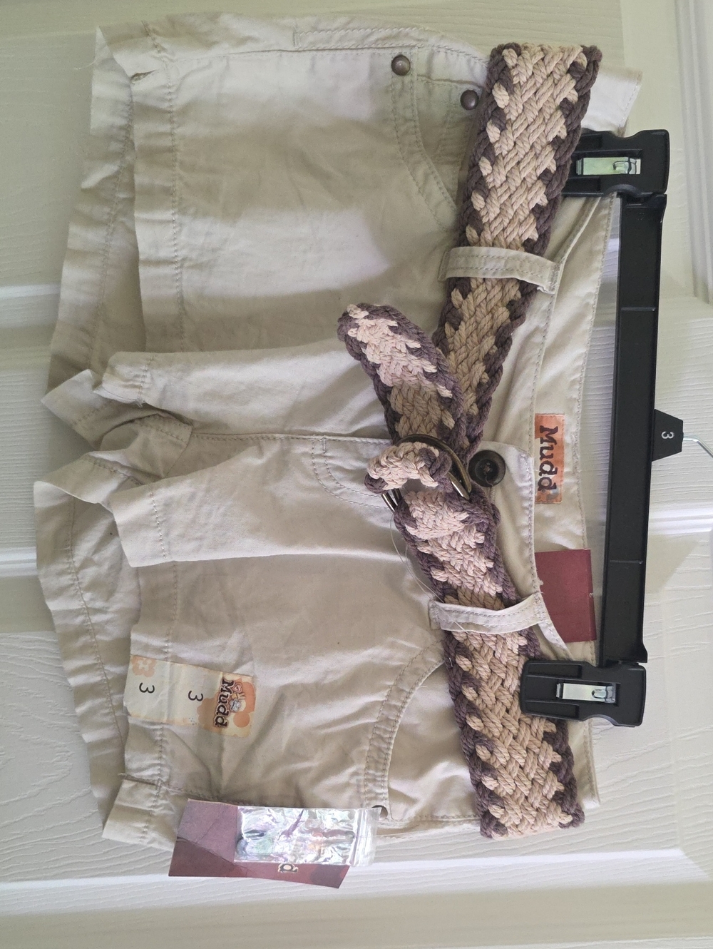 Mudd Cream/Tan Braided-Belt Cotton Shorts